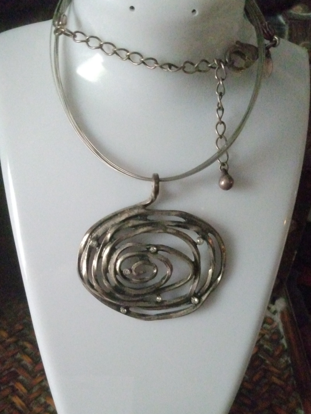 Silver Spiral Pendant Necklace -  Silver Tone Statement Jewelry  silver plated